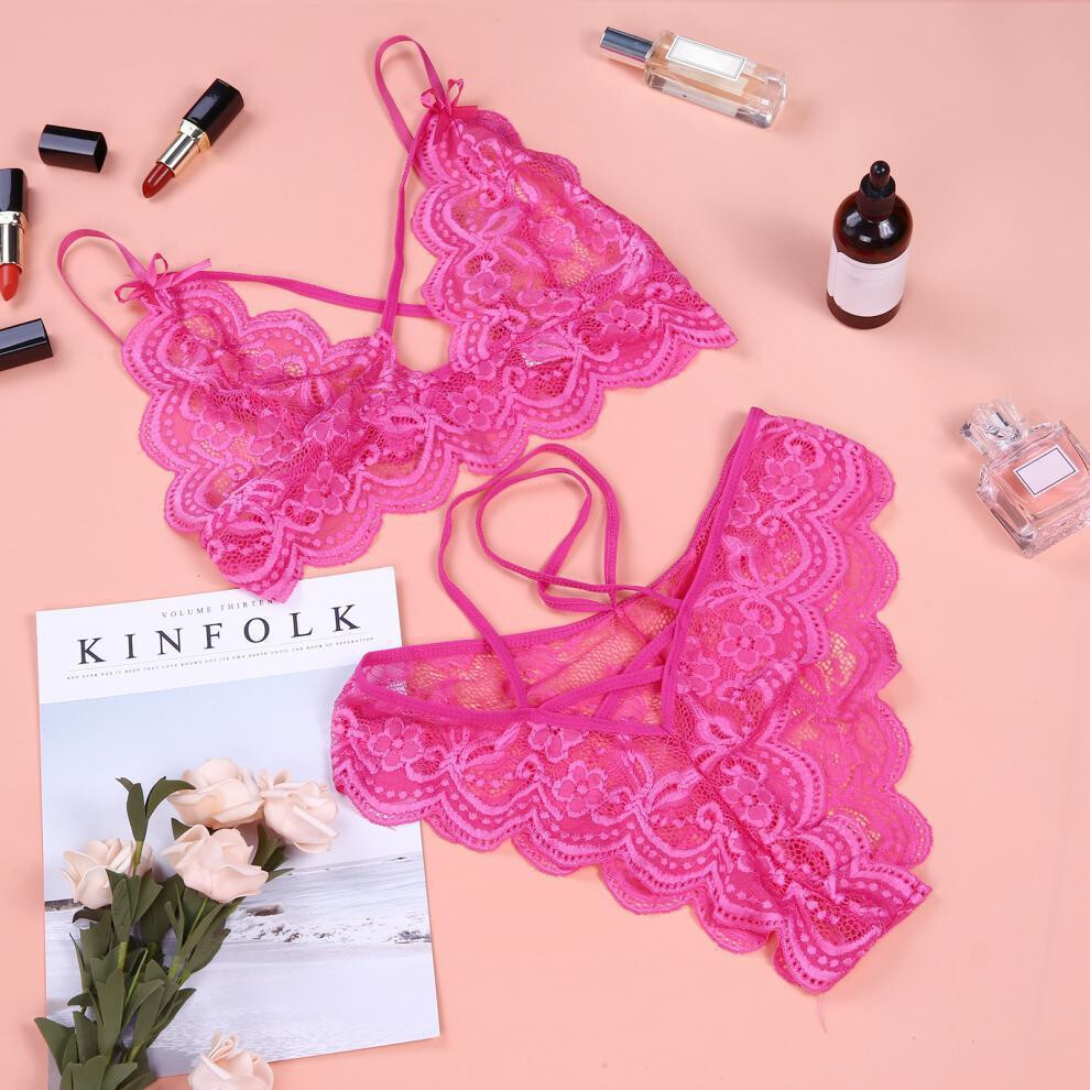 (Rose red, XXXL) European and American foreign trade hot-selling sexy underwear, sexy women's lace split underwear