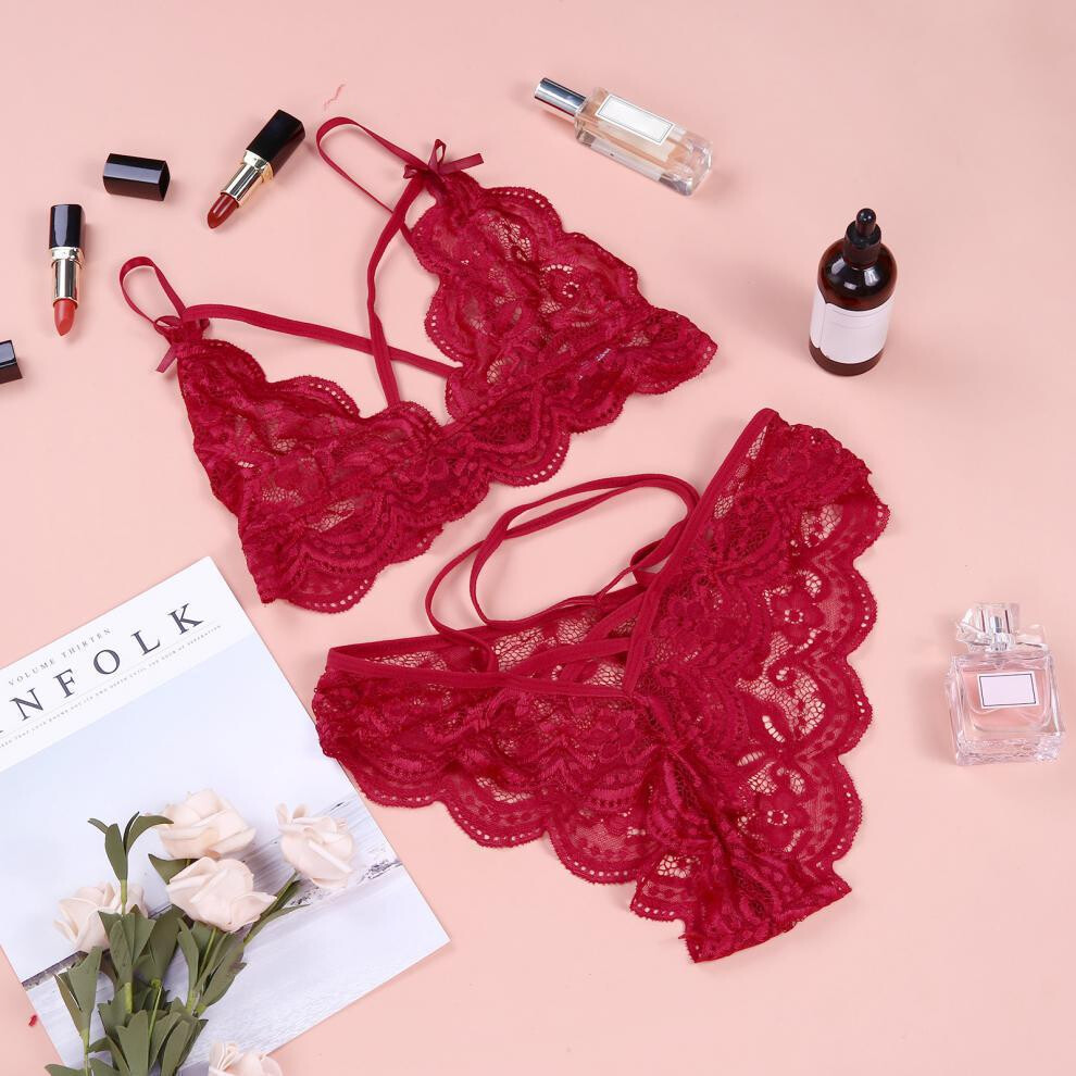 (Burgundy, M) European and American foreign trade hot-selling sexy underwear, sexy women's lace split underwear