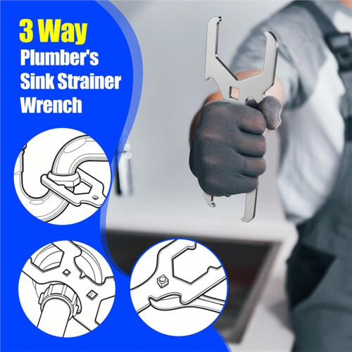 3 Way Sink Strainer Wrench, Basket Strainer Wrench with Sliding Handle, Multifunction Plumber'S Tool 1