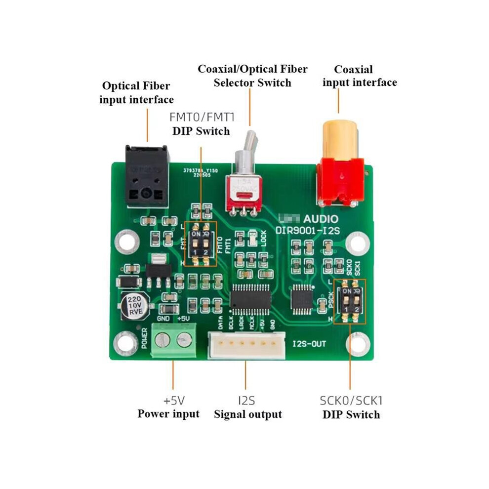 Hifi Audio Dir9001 Module Conversion Board Coaxial Optical Fiber Receiving Spdif To I2s Iis Output 24Bit 96Khz 4713395377195