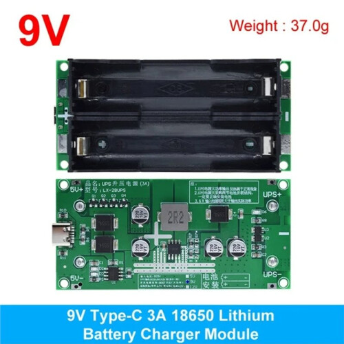 Type-C 15W 3A Snellader UPS-Voeding / 18650 Lithiumbatterijladermodule - Step- Boosterconverter 9V 2