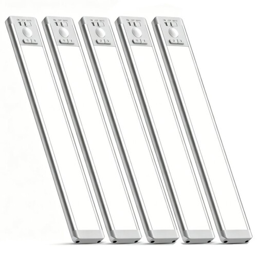 Luzes de LED de 10 Polegadas para Armários, Recarregáveis com Sensor de Movimento, com 3 Cores para Cozinha e Escadas (5 Unidades)