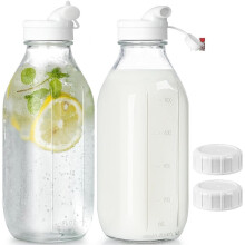 2 Glasmilchflaschen mit 2 Dosierkappen, Luftdichter, Robuster Deckel. 33-Unzen-Wasserkrug für Milch.