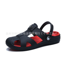 (Black red, 43) Men Summer Breathable Slip On Closed Toe Sandals Soft Sole Beach Clogs Jelly Water Shoes