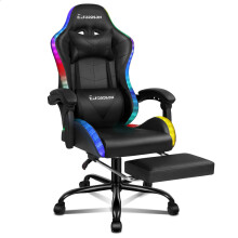 ELFORDSON Gaming Chair Massage RGB LED Recliner Swivel Footrest Computer Office