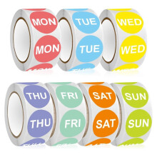 7 Day of the Week Sticker,1 Inch Round Day Dot Food Rotation Labels-3500 Pcs Date Stickers for Food Containers(7 Rolls)