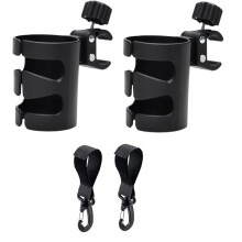 Set mit 2 Kinderwagen-Getränkehaltern, Inklusive 2 Haken, Universell, Verstellbar, 360 Drehbar, für Kinderwagen und Rollstühle