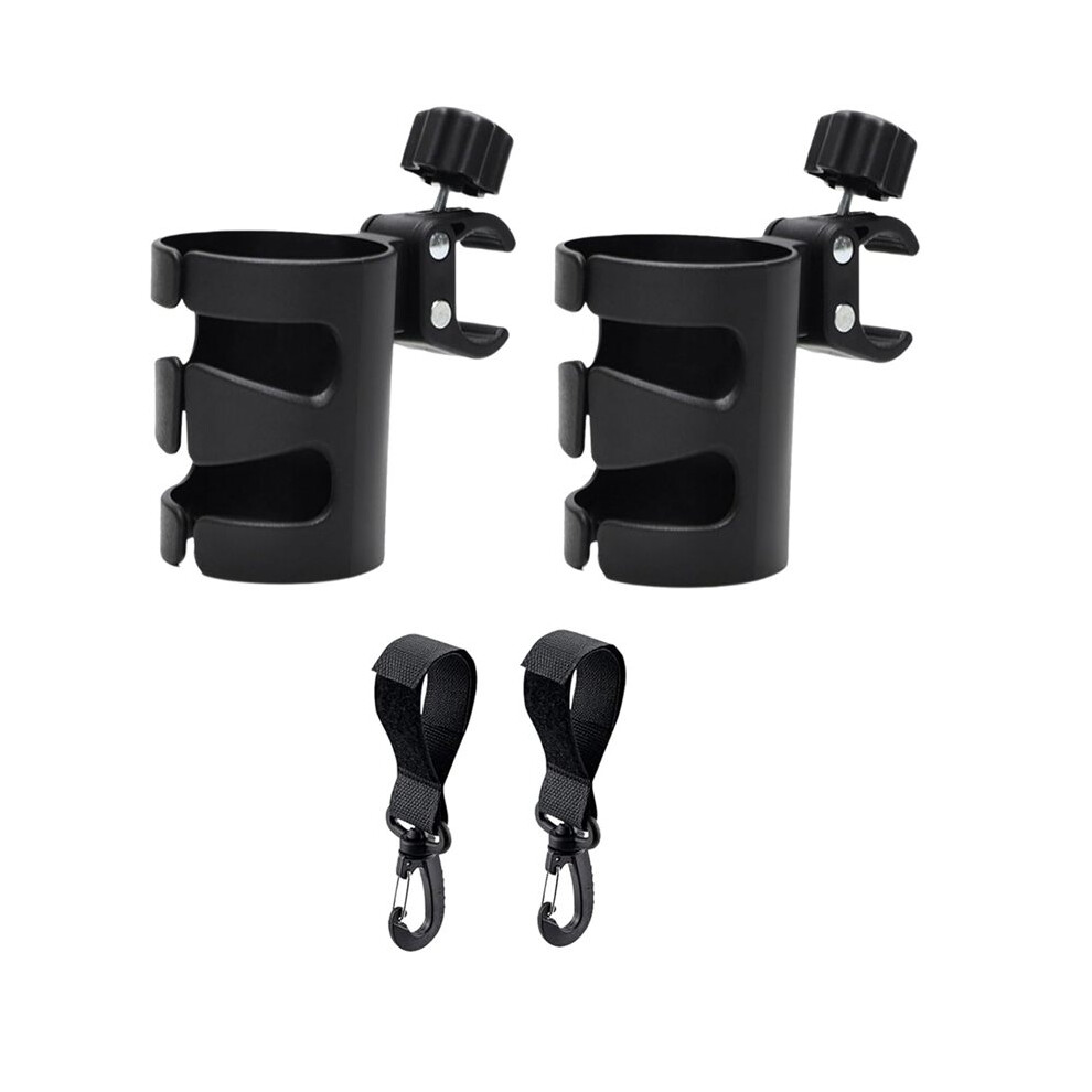 Set of 2 Stroller Cup Holders,Includes 2 Hooks,Universal, Adjustable, 360-Degree Rotation,for Strollers, and Wheelchairs