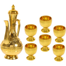 Juego de tetera y copa de ofrenda de estilo retro para altar budista, copas de agua bendita para adoración