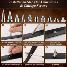 756PCS Punk Studs for Clothing, 12 Size Metal Spikes and Studs Leather Rivets for Square Studs Round Dome Rivets