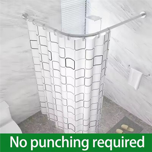 Tringle de Rideau de Douche Courbée Extensible Sans Perçage en Acier Inoxydable 1