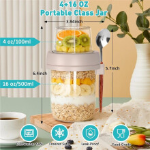 4-Pack Overnight Oats-Burkar med Lock och Skedar, 20 Oz (16+4) Overnight Oats-Burkar, för Havregrynssalladsyoghurt