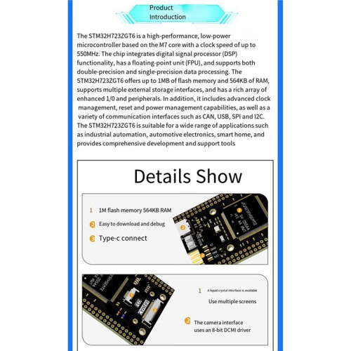 Carte de Développement STM32H723ZGT6 + Module Caméra OV2640, Système H7, Interface SPI Type-C 2