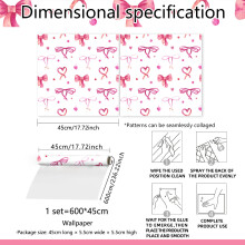 (BZ20020 glue-free--45*600cm) Pink bow love wallpaper bedroom living room shop home background decoration wallpaper stickers