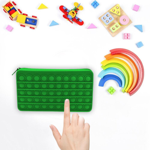 Silicone Bubble Toy Pencil Case, Green 2