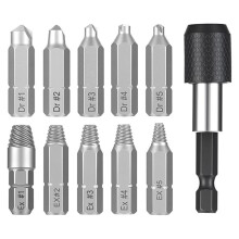 11 PCS Screw Extractor Set with Self-Locking Extension Rod Fix Stripped & Damaged Screws Fast All-in-One Tool Kit