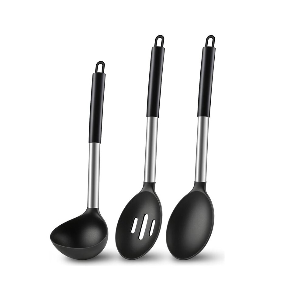 Saudism 3 Pcs Silicone Cooking Spoon Set, Kitchen Utensils Include Solid & Slotted Spoon, Soup Ladle, Non-Scratch Spoons