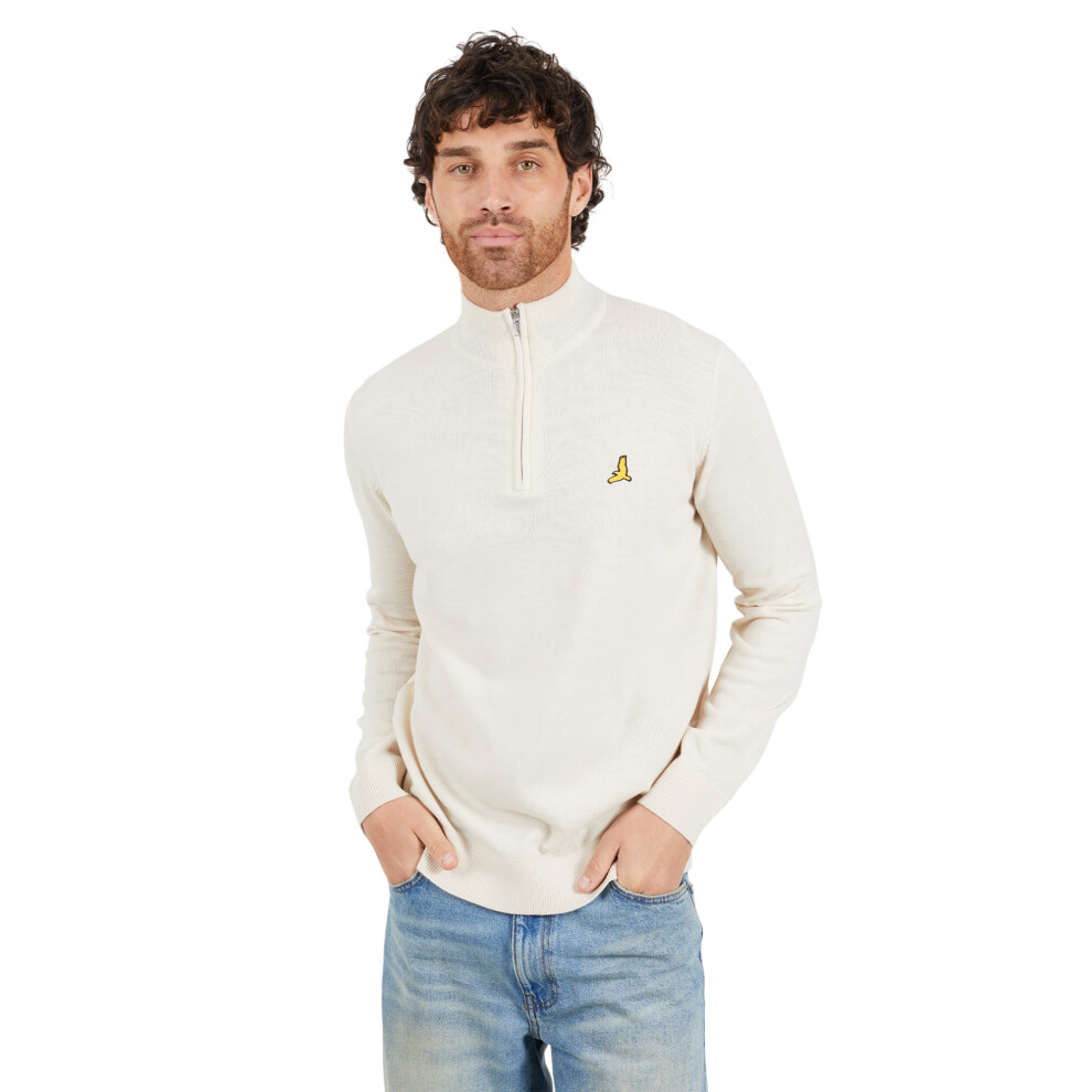 Brave Soul (M, Light Stone) Mens Ribbed Funnel Neck Jumper Multicoloured