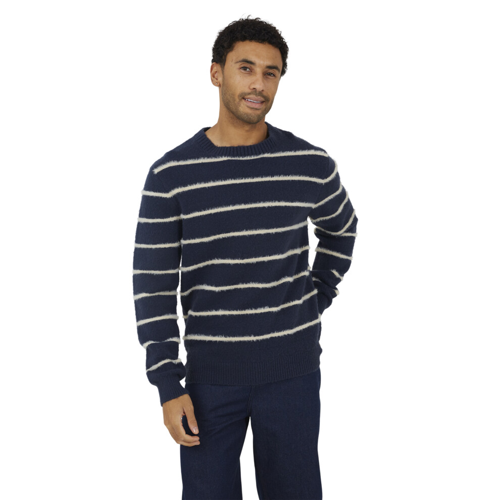 Brave Soul (S, Navy/Ecru) Mens Striped Long-Sleeved Sweatshirt Multicoloured