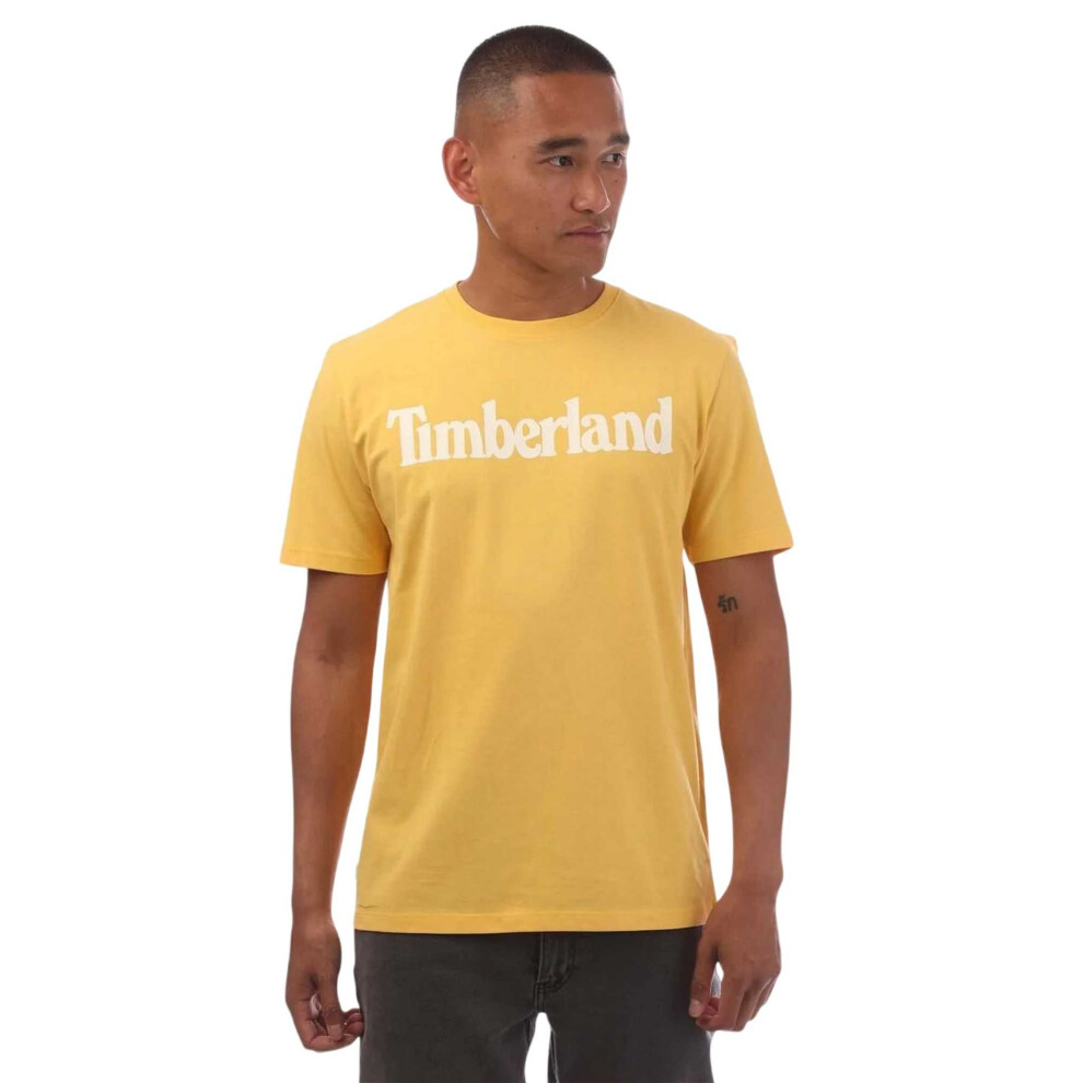 Timberland (L, Yellow) Mens Northwood Wordmark Cotton Crew Neck T-Shirt