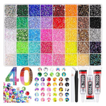 Kit de Strass en Résine Gelée 40 Couleurs, 3 mm, 32 000 Pièces, Strass à Dos Plat + 3 Tubes de Colle pour Ongles, Vêtements, Chaussures et Livres