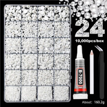 24 Grids Bedazzling Kit 10000PCS White Nails Charms 2/3/4/5/6/8mm Flatback Nails Gem for Makeup Design Clothing Art Book