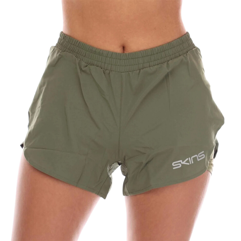 Skins (Xs, Khaki Green) Womens/Ladies Series-3 Superpose Running Shorts