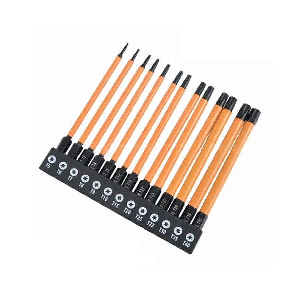 13Pcs S2 Steel Torx Screwdriver Bit Set T5-T40 Solid Six-Star Plum Bits Magnetic Phosphating Tool Parts 100Mm 6033240930640