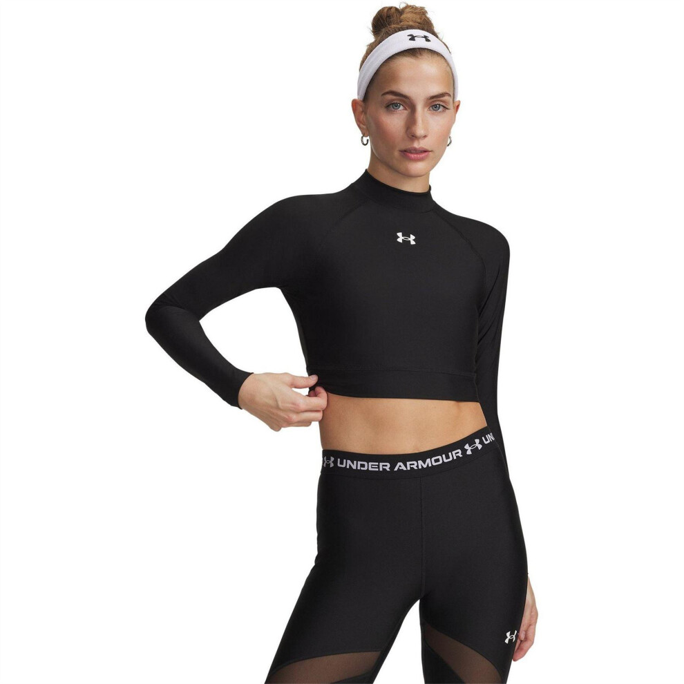 Under Armour (14 Uk, Black/White) Womens/Ladies Heatgear Mock Neck Crop Top