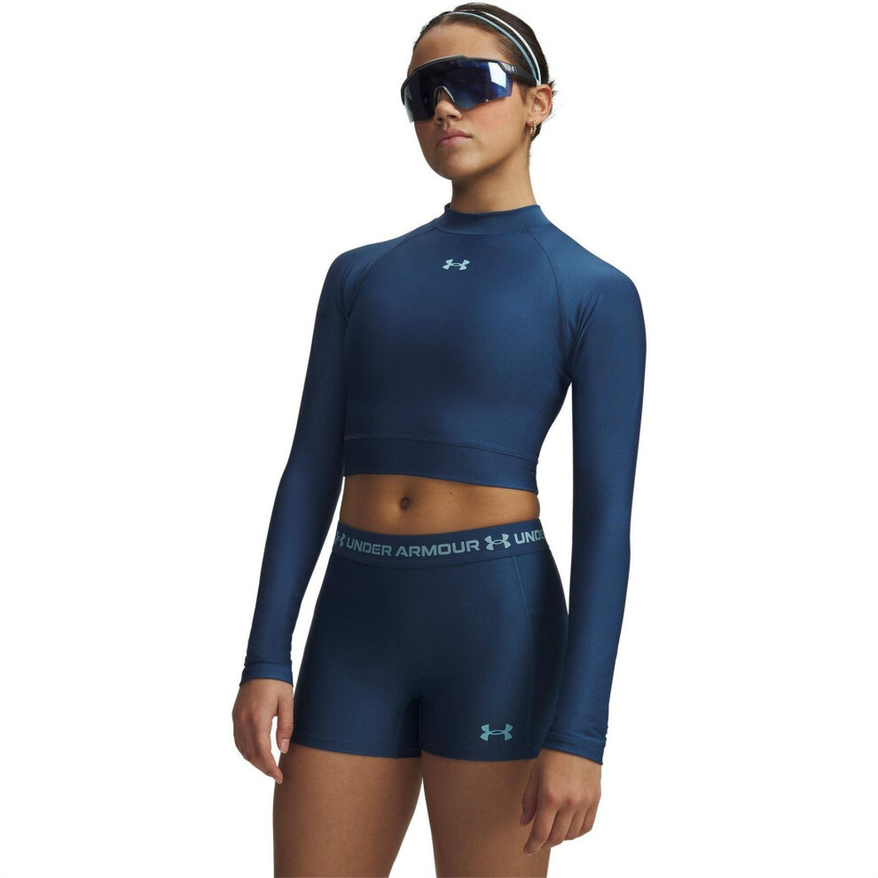 Under Armour (10 Uk, Blue) Womens/Ladies Heatgear Mock Neck Crop Top