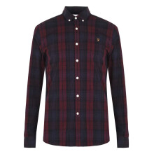 (XXS, Red) Farah Mens Checked Cotton Button-Down Shirt