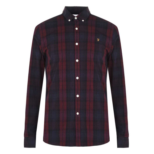 Farah (XXS, Red) Farah Mens Checked Cotton Button-Down Shirt