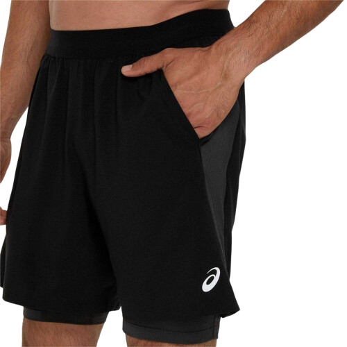 Asics (L, Black/Grey) Asics Mens 2 in 1 Running Shorts 2
