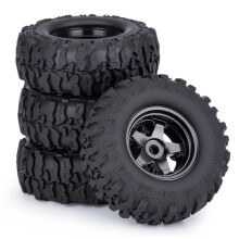 4 Ruedas de 0,7" con Bujes Metálicos y Neumáticos con Kit de Contrapeso para Piezas de Mejora de Coche RC SCX30 1/30, Color Negro