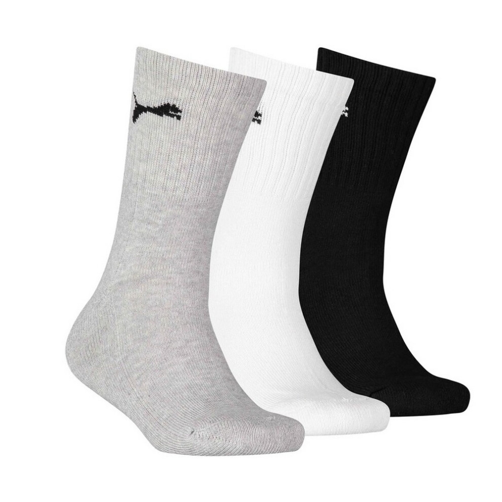 Puma (9 Uk Child-11.5 Uk, Black/White/Grey) Childrens/Kids Logo Crew Socks (Pack Of 3)