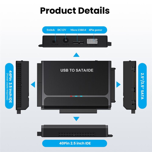 USB 3.1 to  IDE Hard Disk Adapter 2.5/3.5 Inch HDD SSD Optical Drive Data Transfer for Computer Hard Disk EU-PLUG 1