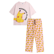 (XS, Pink) Pokemon Womens/Ladies Pikachu Short-Sleeved Long Pyjama Set