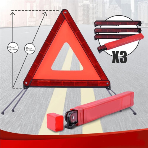 3pcs Standard Emergency Triangles, Warning Triangles for Vehicles, Reflective Triangle, Safety Triangles with Case 2