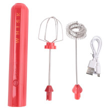 USB Rechargeable Electric Whisk Egg Beater Handheld Coffee Blender Household Milk Shaker Mixer Frother Foamer Red