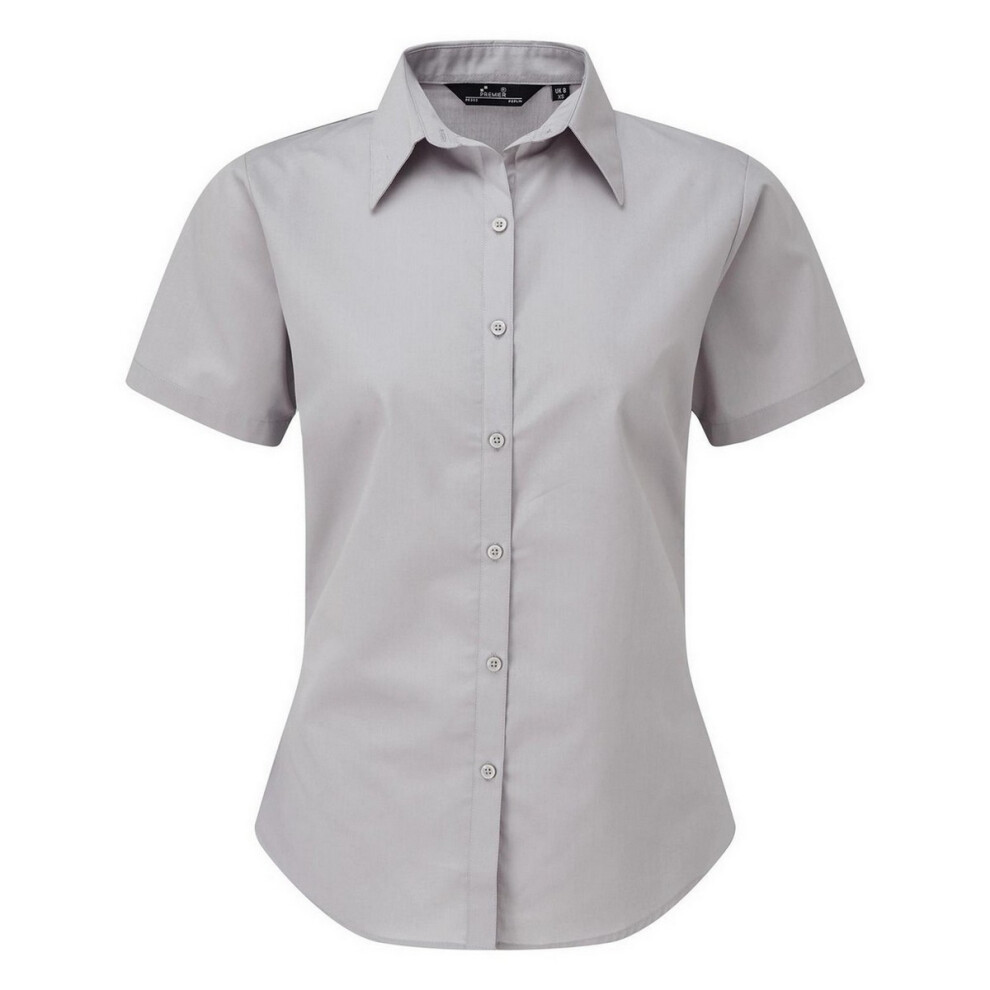 Premier (22, ) Short Sleeve Poplin Blouse / Plain Work Shirt Silver