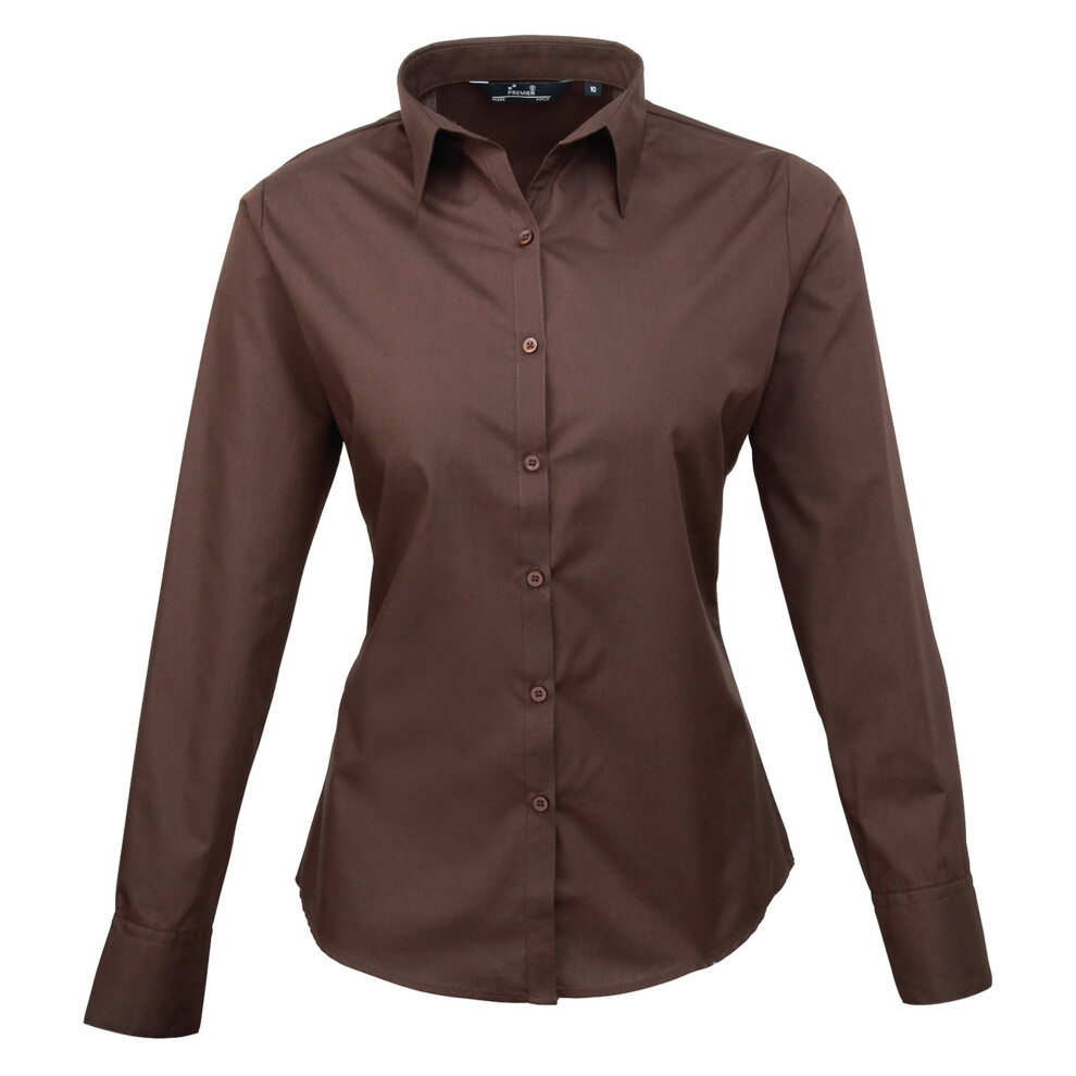 Premier (10, ) Womens/Ladies Poplin Long-Sleeved Blouse Brown