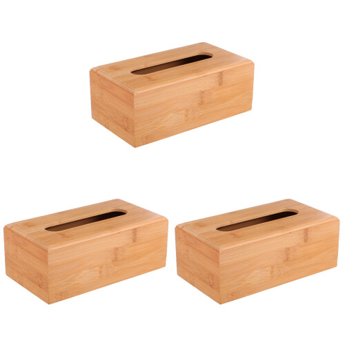 3Pièces Boîte À Mouchoirs En Bambou Marron Clair Pour Maison