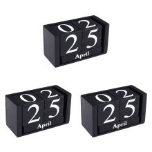 3Pièces Calendrier Bois Vintage Noir Mois Date Déco