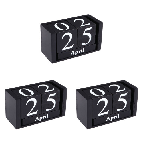 3Pièces Calendrier Bois Vintage Noir Mois Date Déco
