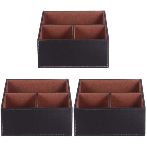 3Pièces Organisateur De En Bois Avec Surface Cuir Café