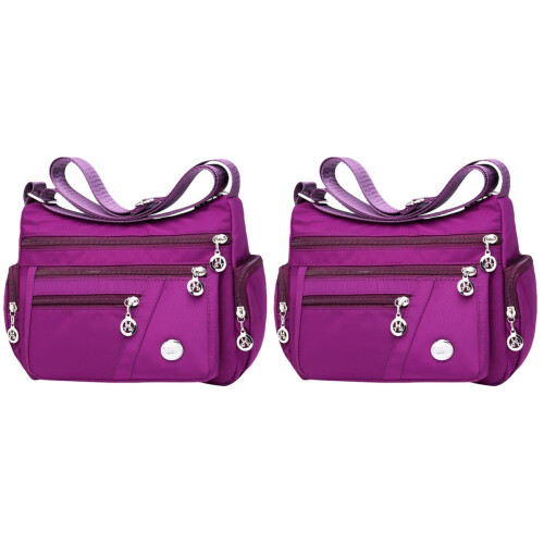 2Pièces Sacoche Nylon Violet Réutilisable Multi-Couches Pour Rangement