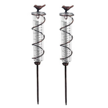 7L Capacity Glass Spiral Rain Gauge,Cast Iron Bird Hanging Rain Gauge,Garden Rain Water Meter Measuring with Metal Frame