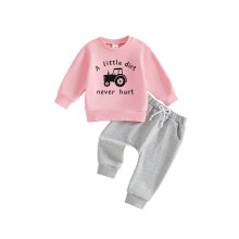 (3-4 Years, Pink) Toddler Girls Fall Farm Outfits Letter Tractor Print Long Sleeve Sweatshirt and Elastic Sweatpants Set 2 Piece Clothes