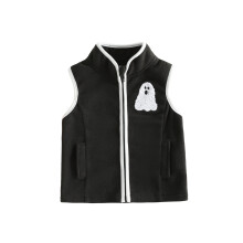 (3-4 Years, Black) Toddle Baby Boy Halloween Vest Jacket Stand Collar Pumpkin/Ghost Embroidery Zipper Fleece Outerwear