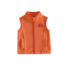 (6-12 Months, Orange) Toddle Baby Boy Halloween Vest Jacket Stand Collar Pumpkin/Ghost Embroidery Zipper Fleece Outerwear